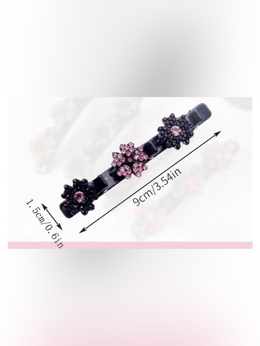 Anthropologie Pink Crystal Floral Barrette on Black Base - Picture 1 of 6